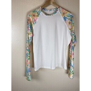 Billabong L Rash Guard Pullover UPF 50 Floral Tropical with white/cream base
